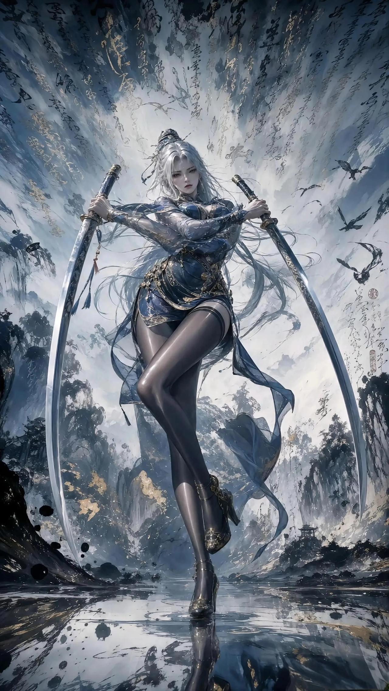 武侠御姐风 水墨国风女生插画壁纸[得意]，很酷！很夯[比心]武侠风 御姐