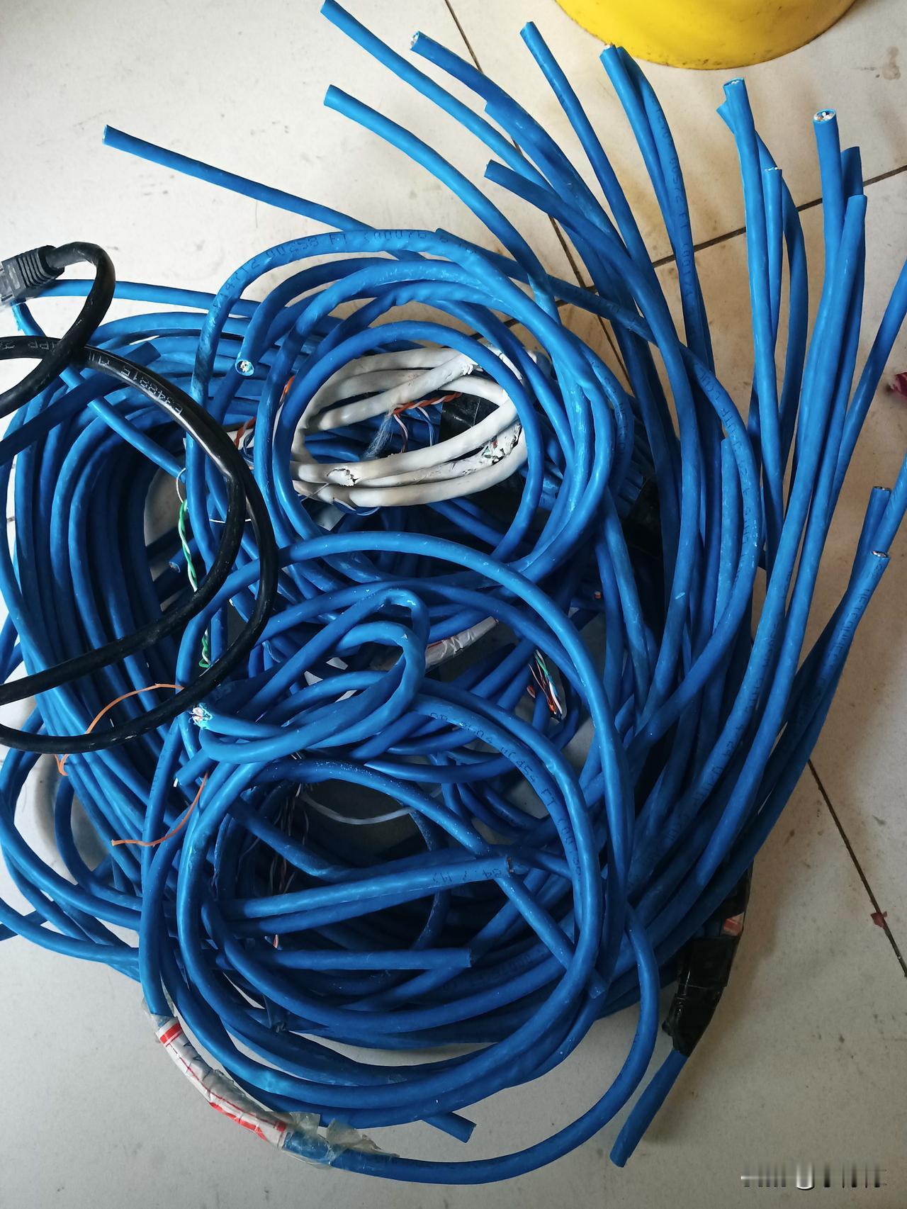 工地上装完机房剩下很多这种八芯网线，当成垃圾给处理了。于是捡了好几斤回来了，剥开