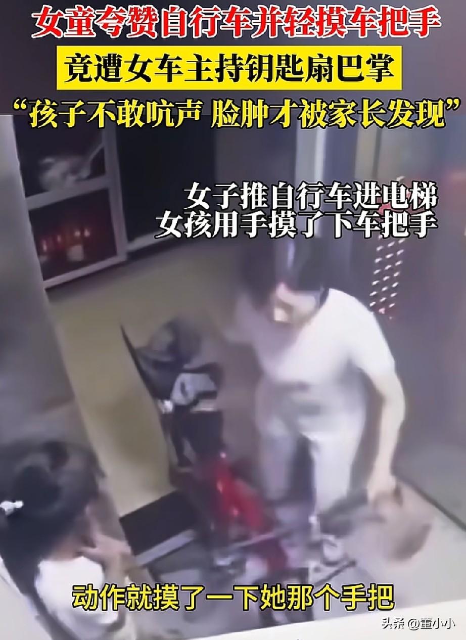 必须严惩！女孩只是夸了一句自行车漂亮，摸了一下车把，就被女车主扇耳光，就因为小小
