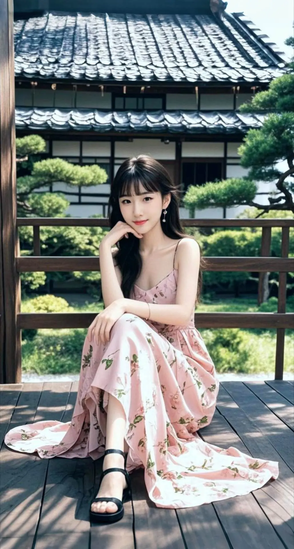 AI扩图 AI庭院美人照
