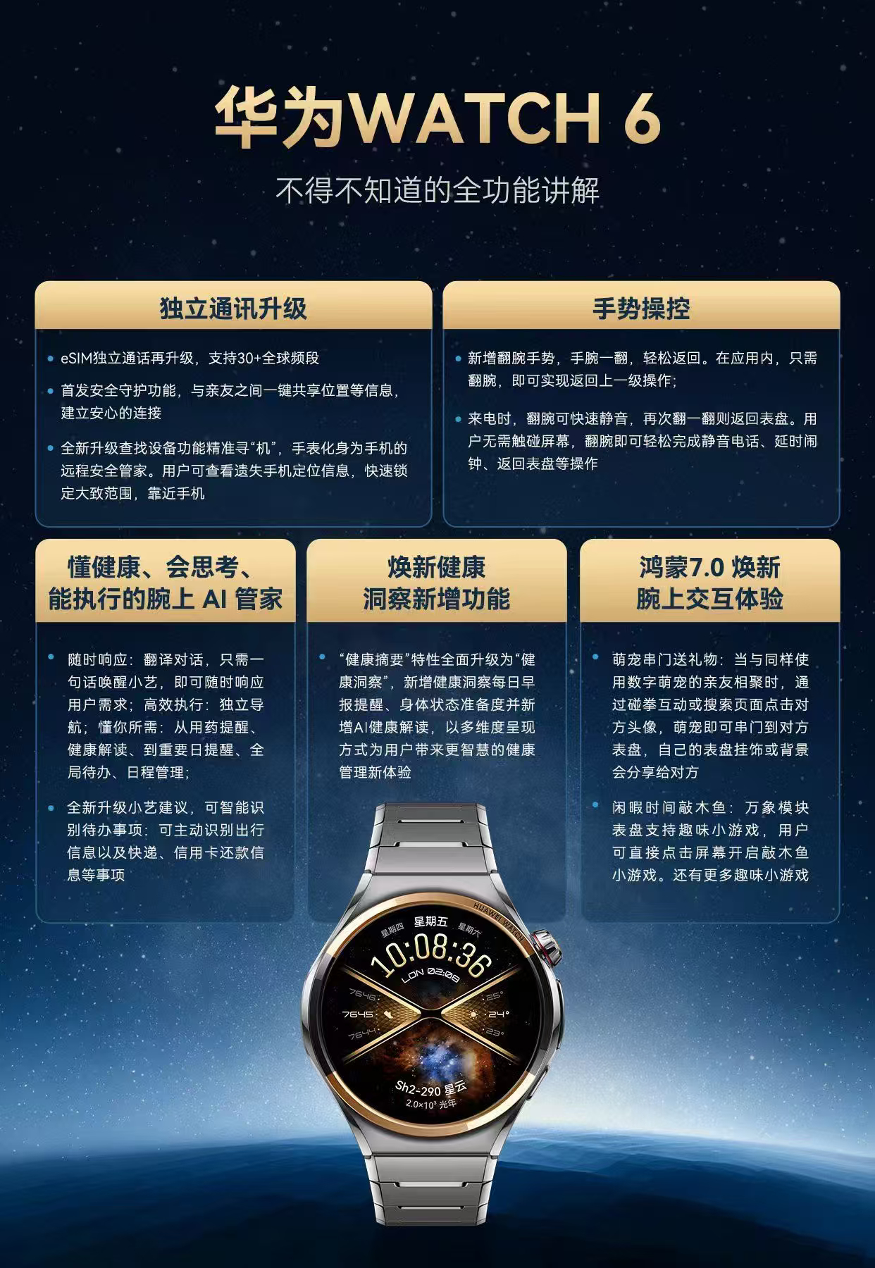 首款搭载鸿蒙7手表正式发布这次华为WATCH 6 系列的AI，我觉得可以分成两个