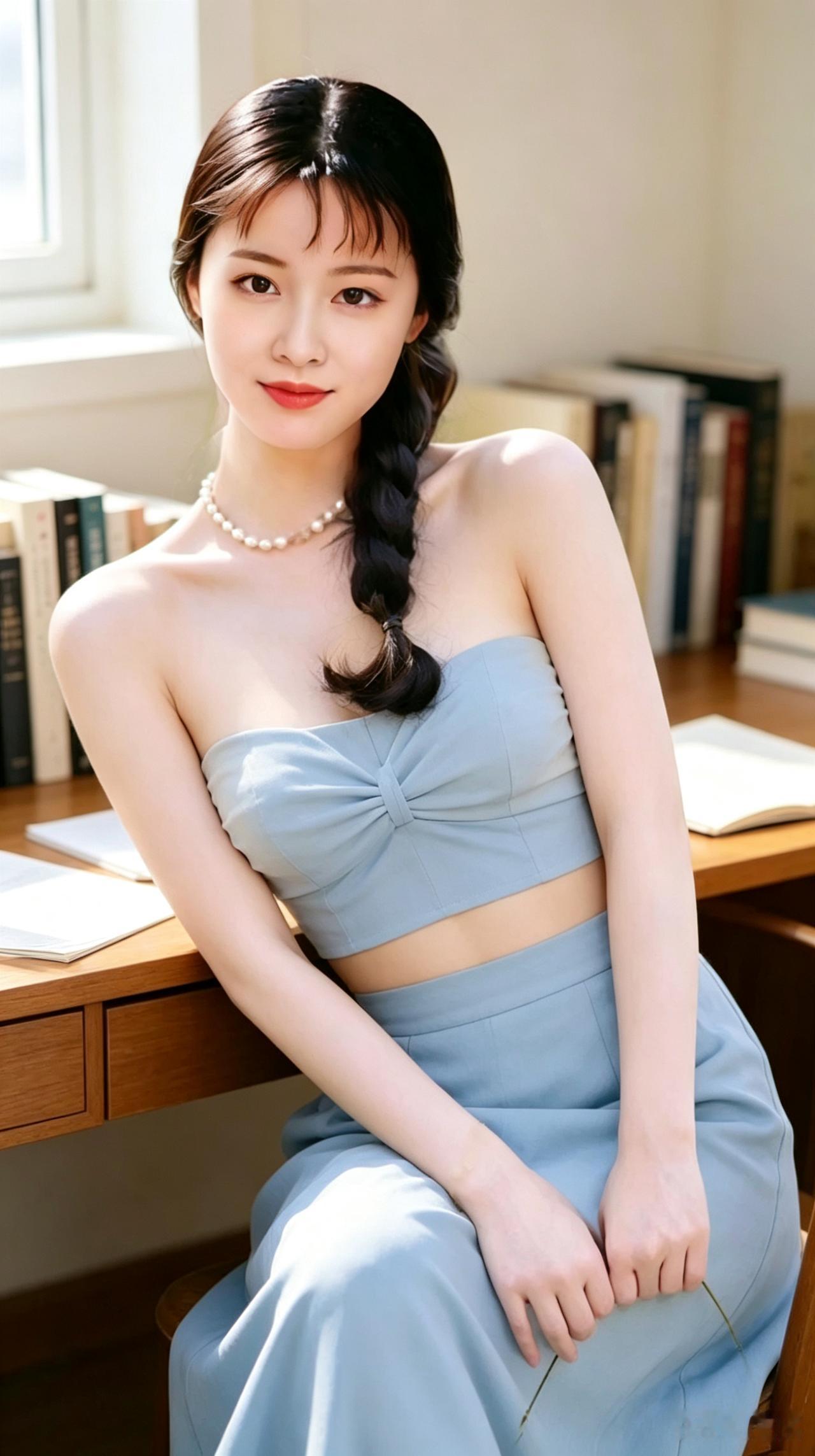 优雅蓝调少女，书香气息满满📚✨