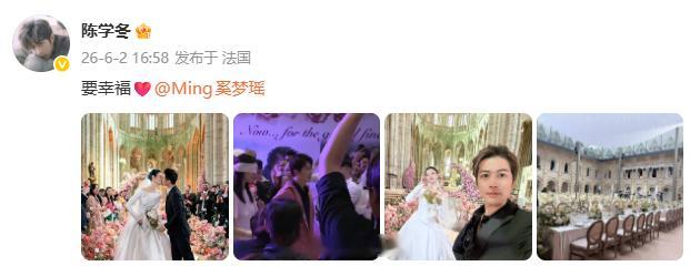 陈学冬出席奚梦瑶婚礼陈学冬参加奚梦瑶何猷君婚礼 陈学冬参加奚梦瑶何猷君婚礼，并晒