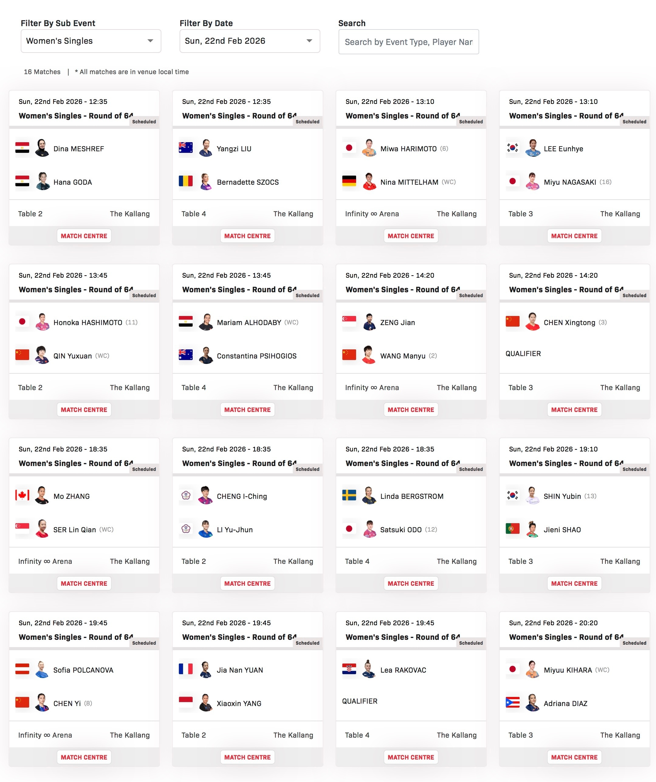WTT新加坡大满贯2026 中国队2月22日赛程12:35 温瑞博🇨🇳vs张