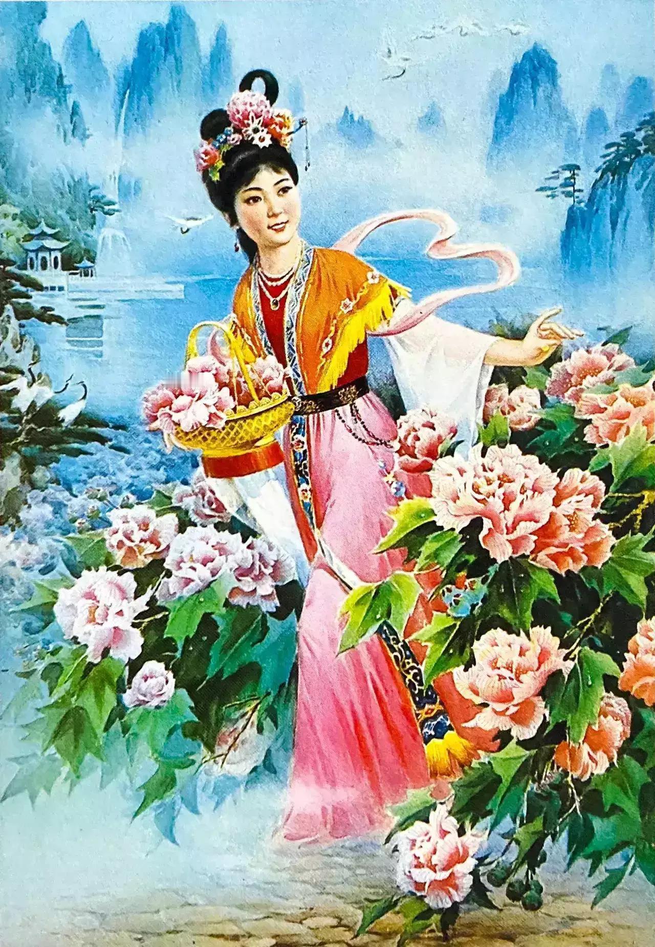 #古典年画仙女美人#《牡丹仙子》#精品年画分享# #精美仕女图#