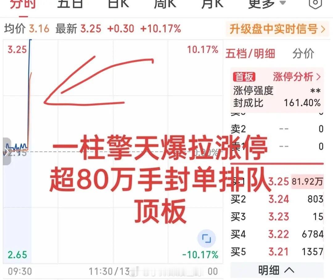 牛气冲天呀！刚刚一柱擎天爆拉涨停！从地平线附近垂直拉升，超80万手封单排队顶板，