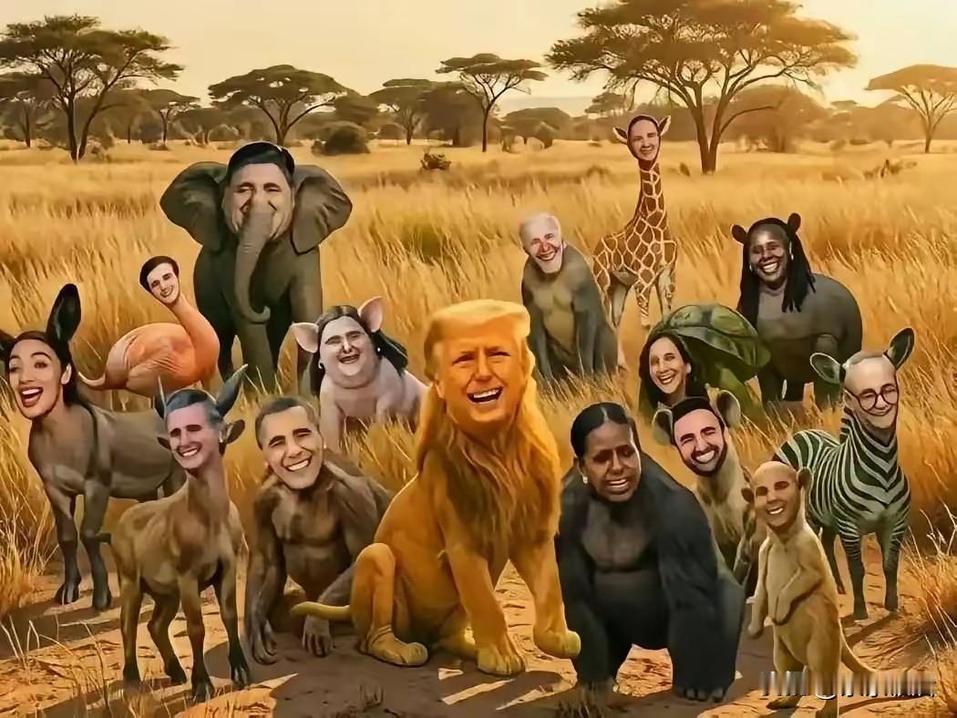 特朗普版“动物世界”，狮子王还得是他自己，他永远是核心，奥巴马夫妇就只能当猩猩了