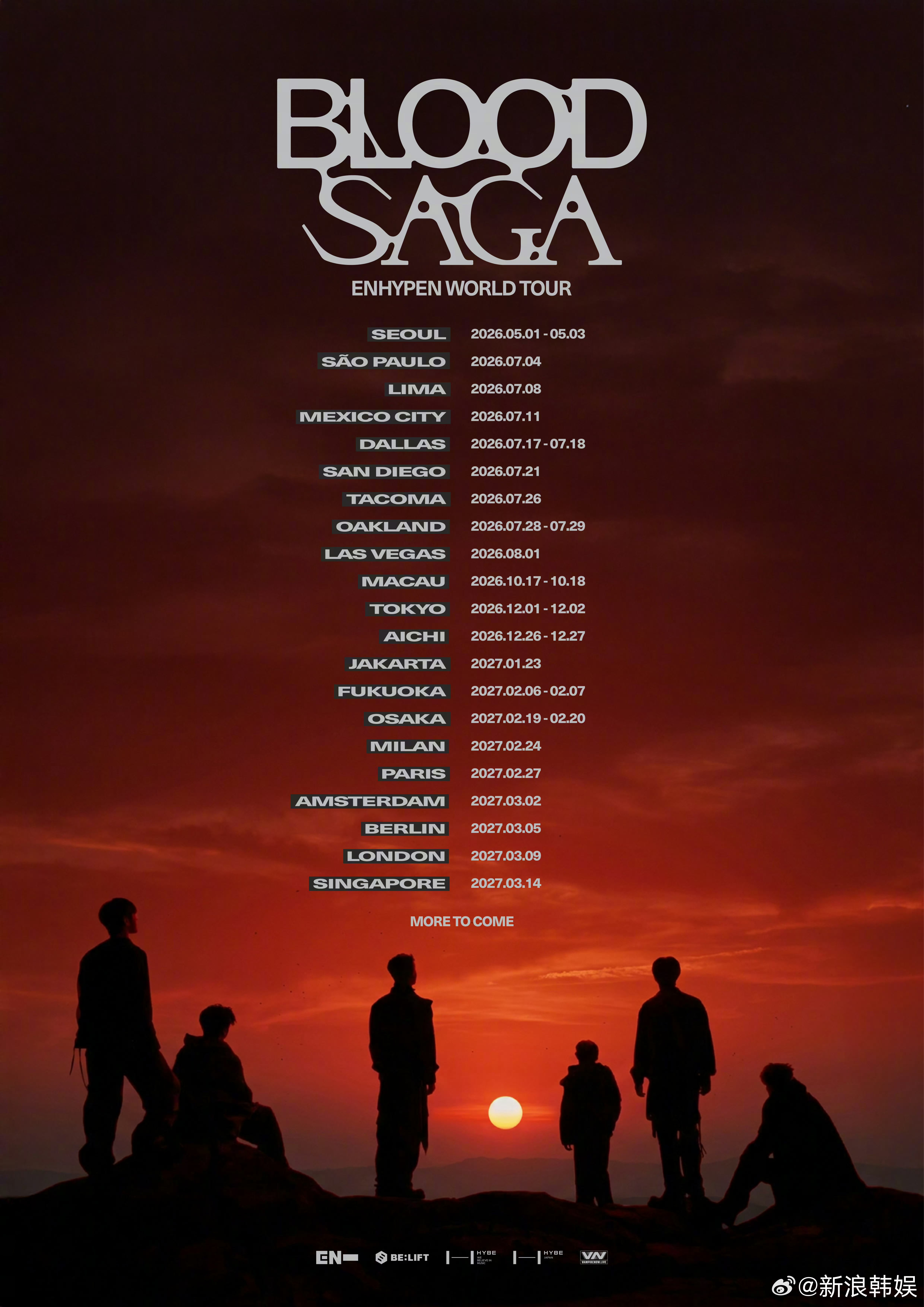 ENHYPEN新世巡官宣新世巡《BLOOD SAGA》日程公开。 ENHYPEN