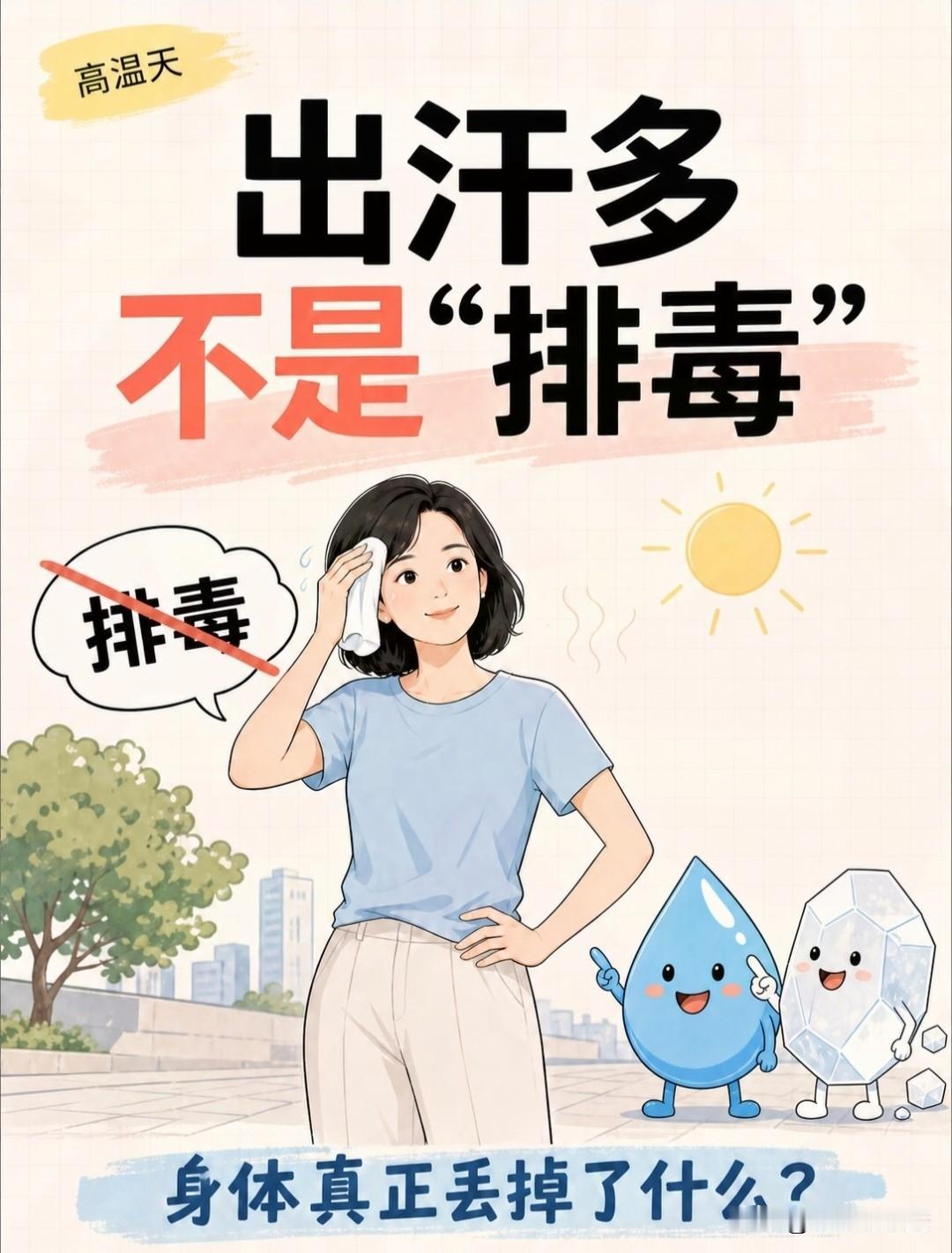 很多人觉得出汗越多，排毒效果越好，其实这是误区。汗液里大多是水、盐分，少量代谢废