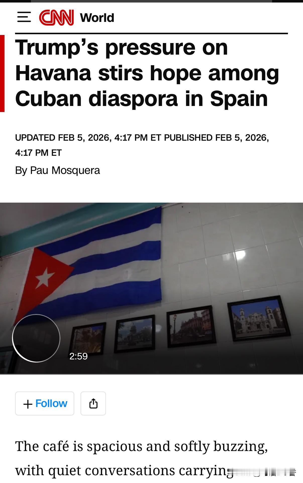 这篇短文的部分内容，献给所有离家谋生者吧。
   川普对哈瓦那的压力，使得在西班