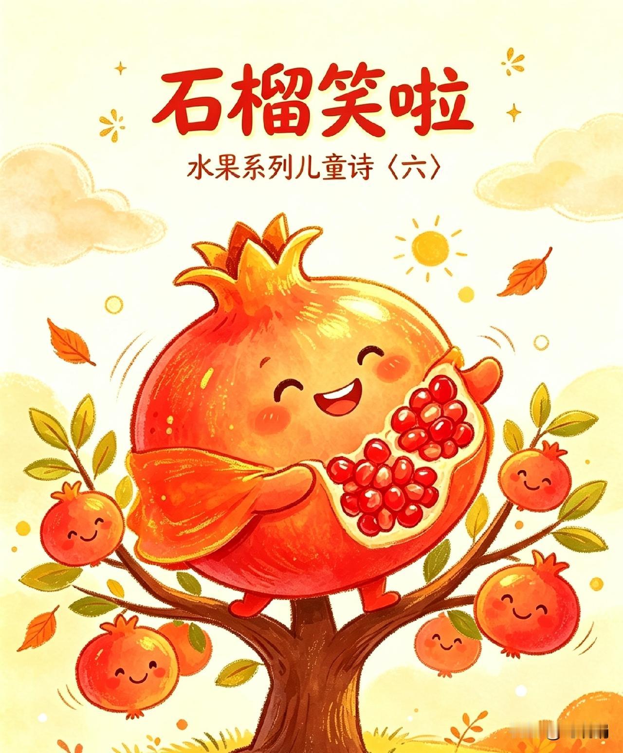 🌙✨🍊
水果系列儿童诗〈六〉
《石榴笑了》

满树的石榴
盼呀盼
终于盼来了