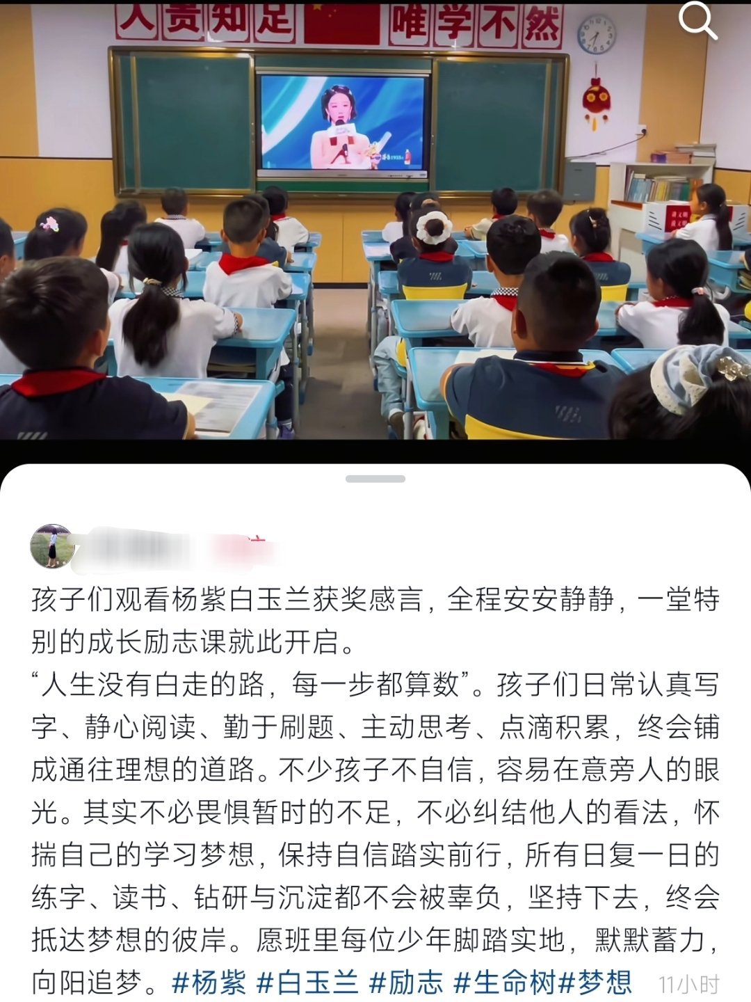 杨紫白玉兰获奖感言走进校园课堂 杨紫的发言走进课堂