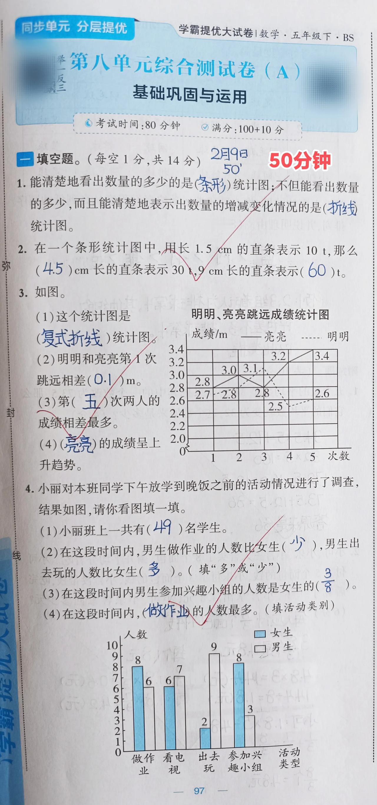 五下最后一个单元A卷⏰50分钟
Yaya做这套卷子时，我同时做了六上第一单元A卷