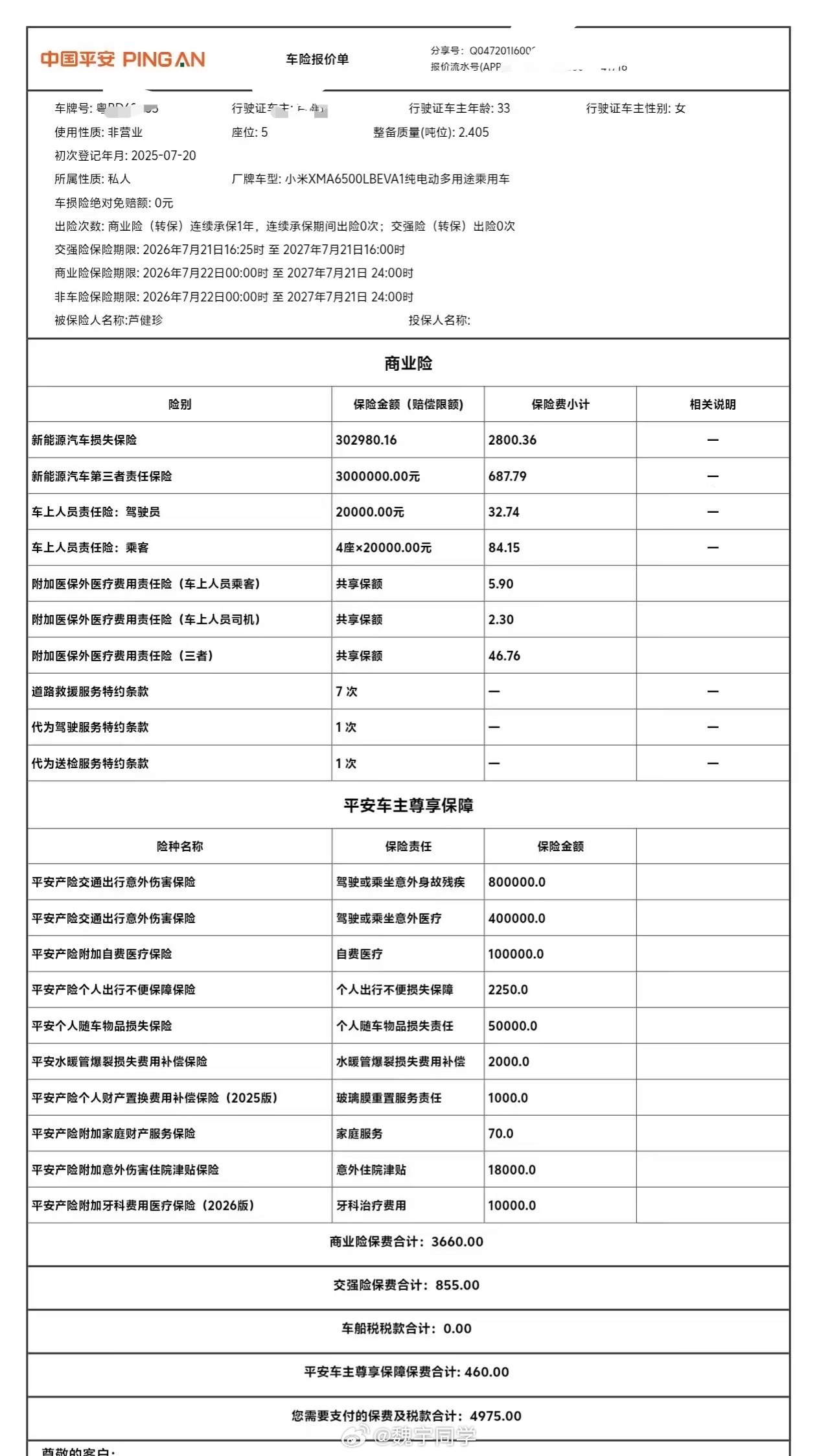 我的小米YU7 max续保，返现后四千多点，贵吗？小米汽车小米