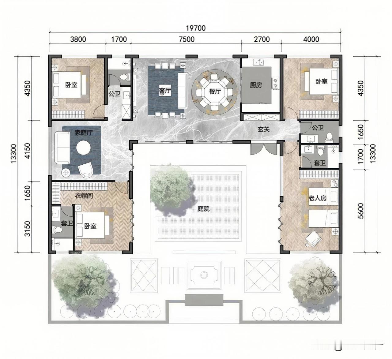 自建房怎么设计宅地基大，可以看看这个三合院布局！