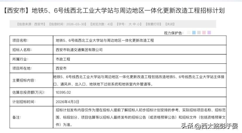 投资超1亿！西安地铁西工大站大改造，4月启动招标

西安地铁又有大动作！近日，地