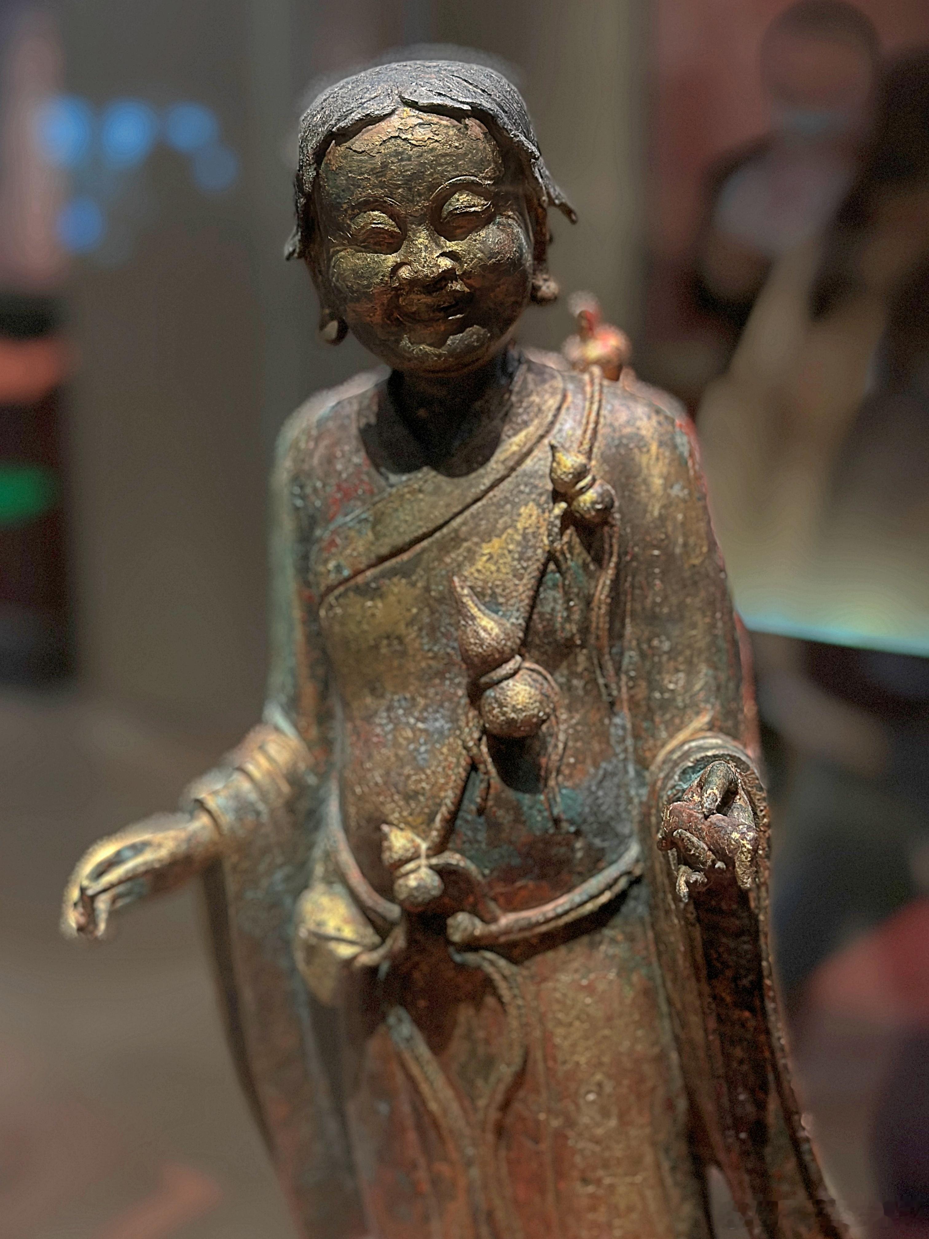 贺兰山下“桃花石” 西夏文物精品展 鎏金寒山与拾得铜造像/西夏1986年宁夏银川