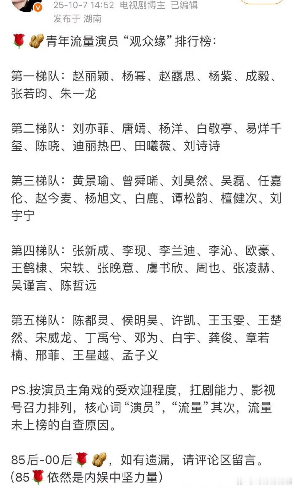 内娱流量生花观众缘排行成毅粉丝做的图，连仙儿巴易烊千玺都跑第二梯队了，黄景瑜檀健