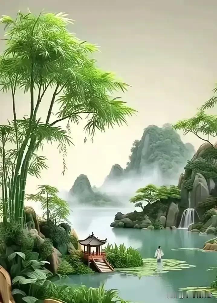 《 山水游心 》

日月轮转画中游，山水相依景更幽。
碧空如洗云轻漾，清风拂面意