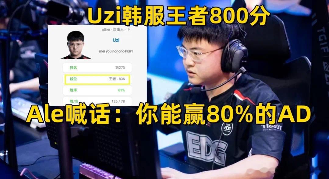 Ale喊话Uzi复出[哈哈][哈哈]你能赢80%的AD！小孩哥迎来首秀，沙皇全球