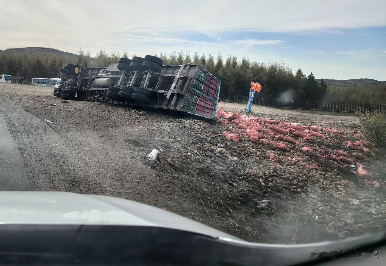 从坝上乘车去北京，突遇一辆不幸的大货车，数吨土豆散落一地，所幸没有以前经常发生的
