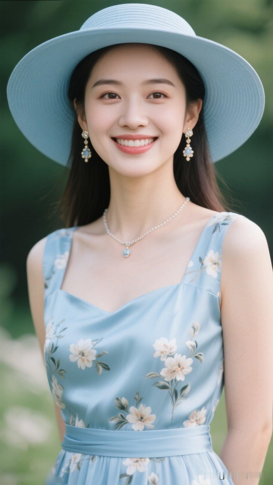夏日清新穿搭指南：浅蓝色连衣裙+宽檐帽，甜美笑容，轻松自然！🌞💐👗