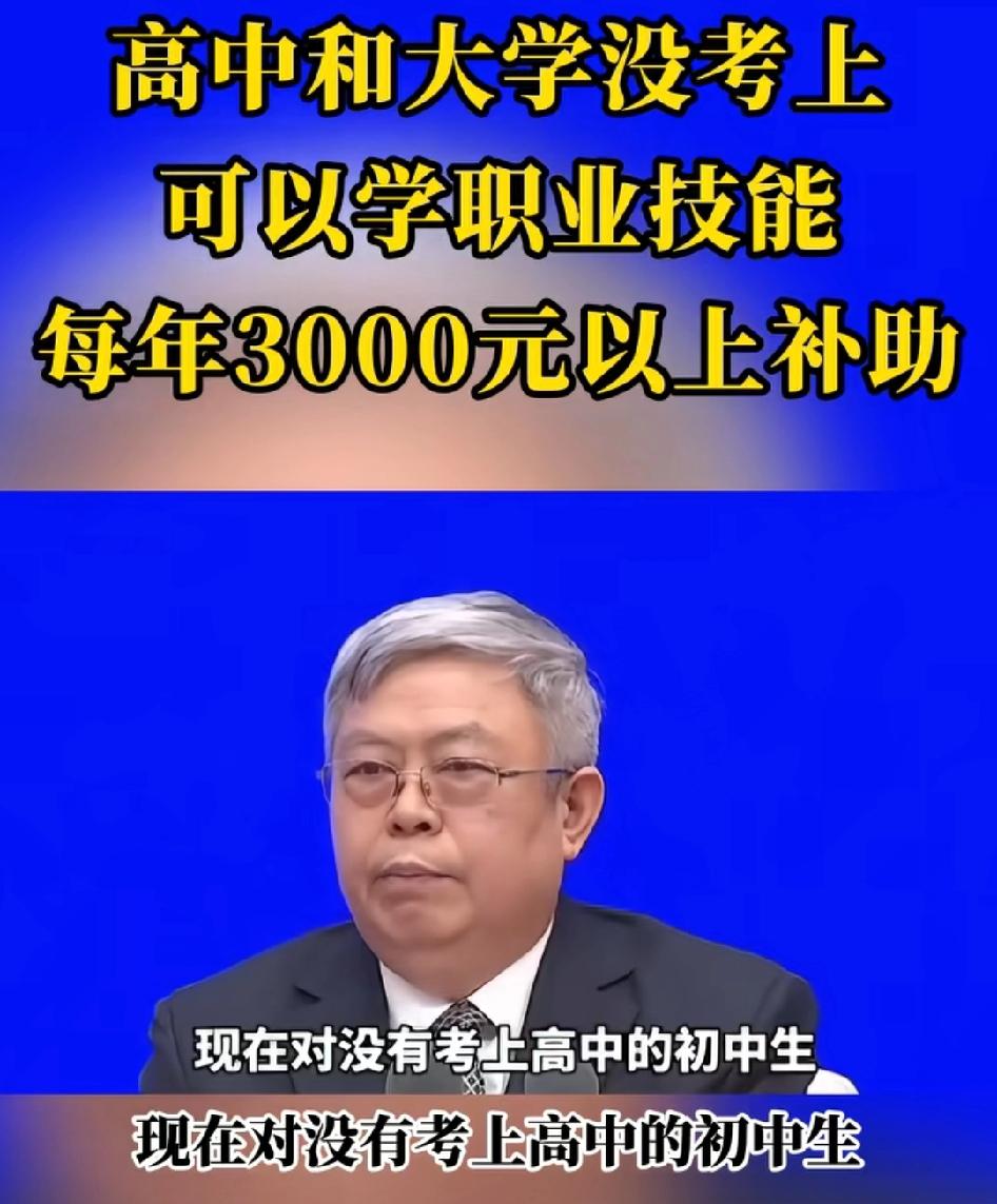 没有考上高中，没有考上大学，国家每年补贴3000元学习职业技能，坐做新型农民工