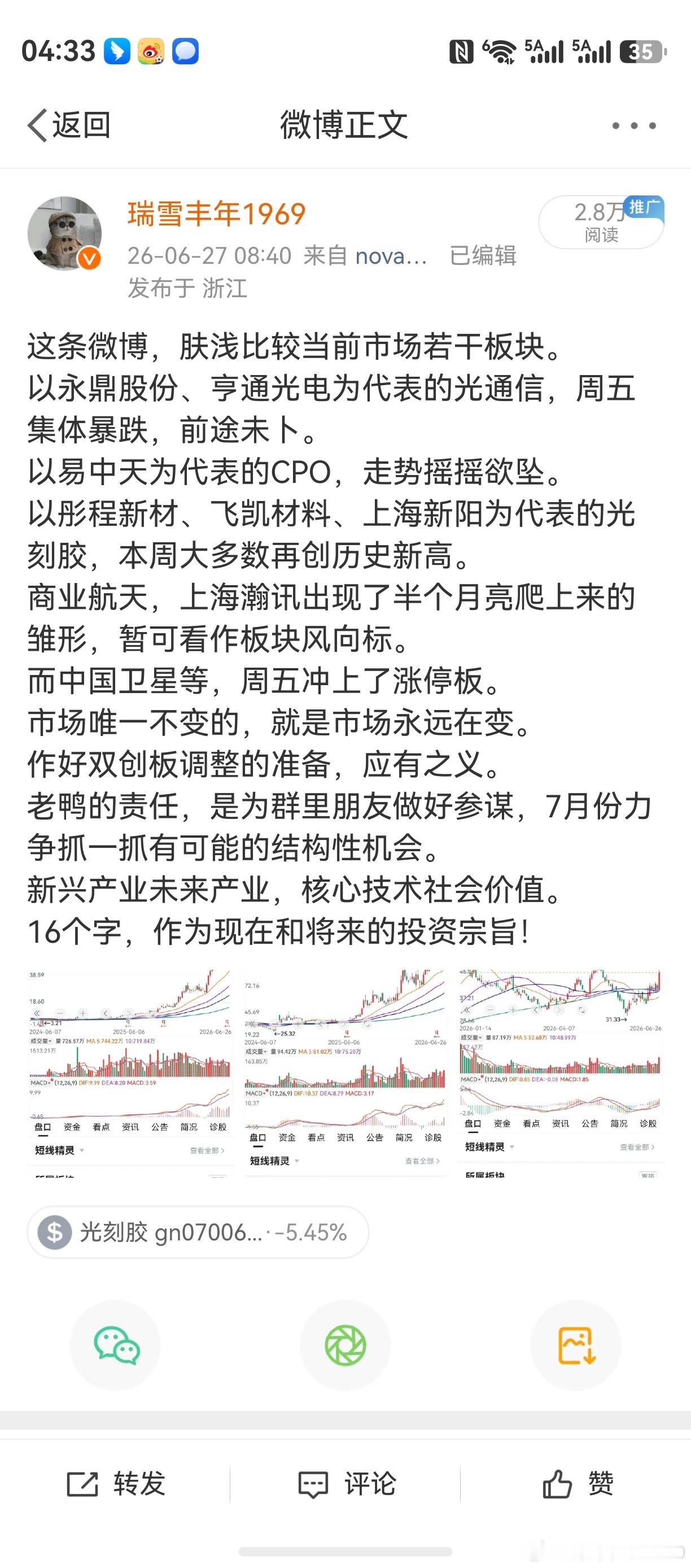 这条微博，说明老鸭已经在做功课了。截止今天，科技板块应毫无疑问缩圈！去掉光通信C