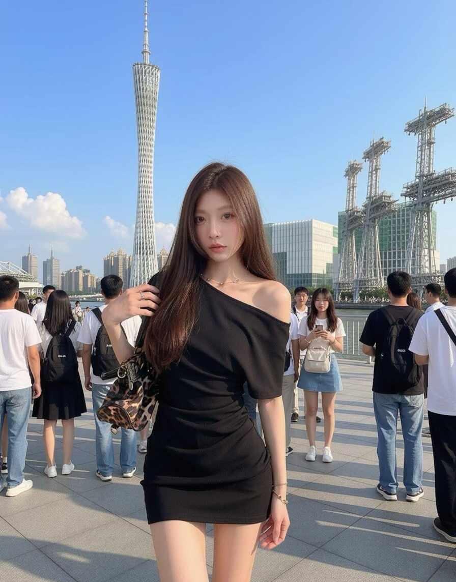 不显身材的我不穿｜广州旅游穿什么👗
斜肩小黑裙真的氛围感拉满
修身版型勾勒曲线