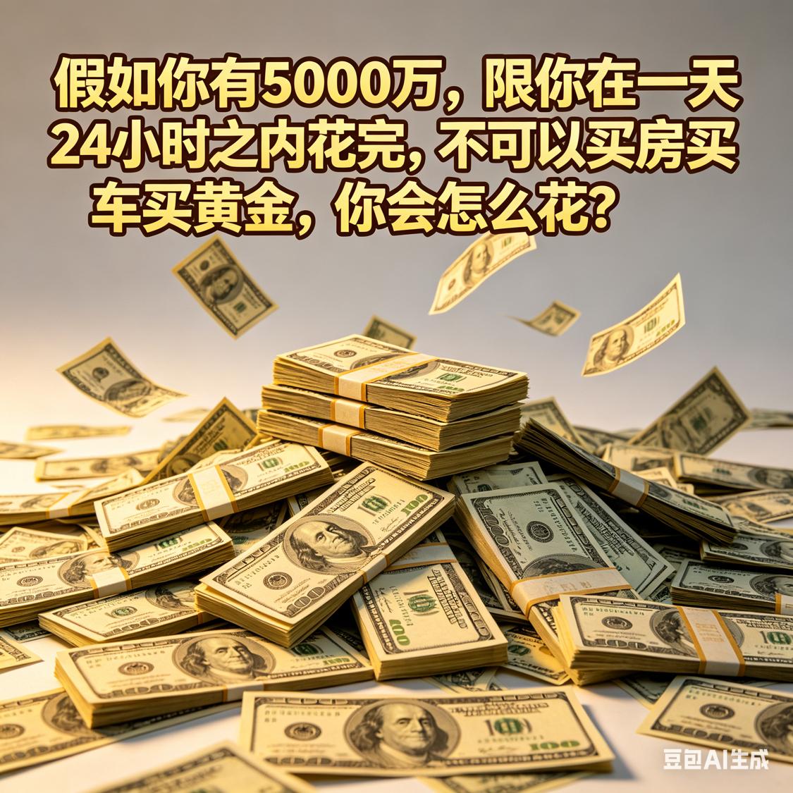 我的今日状态：💰期待暴富
我这里的天气：🌤️多云
假如你有5000万，限你在