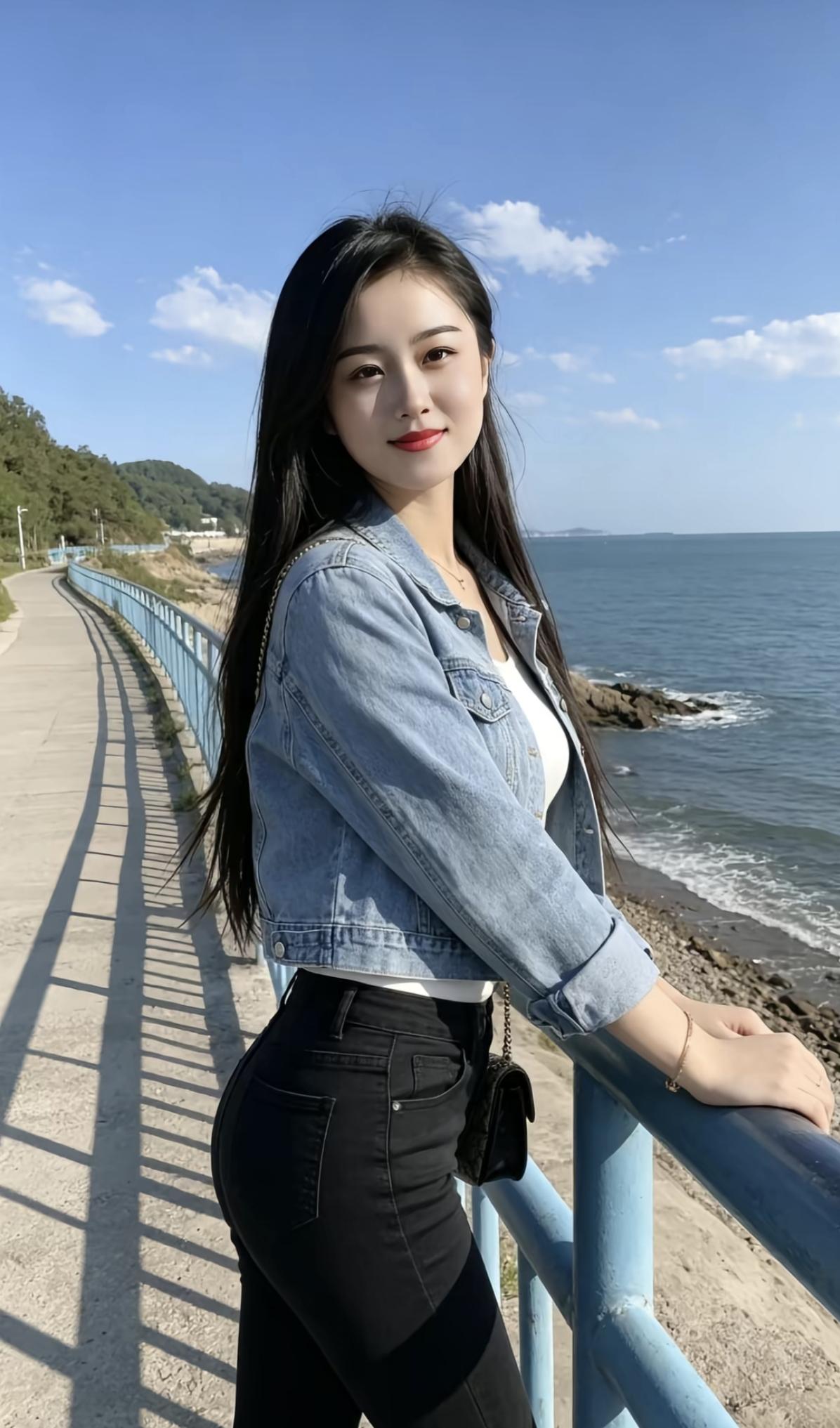 海边散步，阳光正好，心情舒畅。