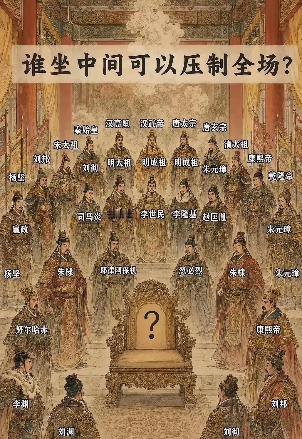 图中的人物，都是青史留名的君主，你觉得如果要从他们中间找出一个坐在C位，谁比较合