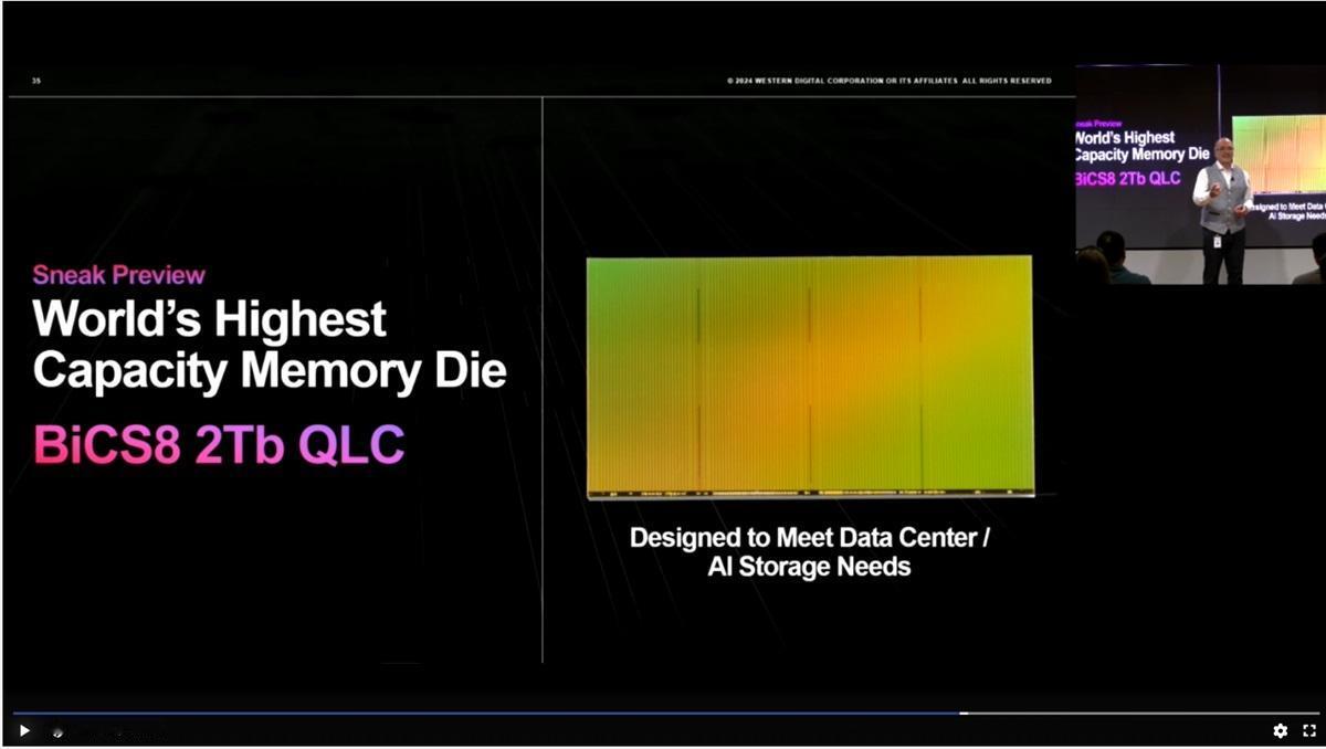【西数介绍BiCS8 2Tb QLC NAND闪存芯片】近日，西部数据在投资者活