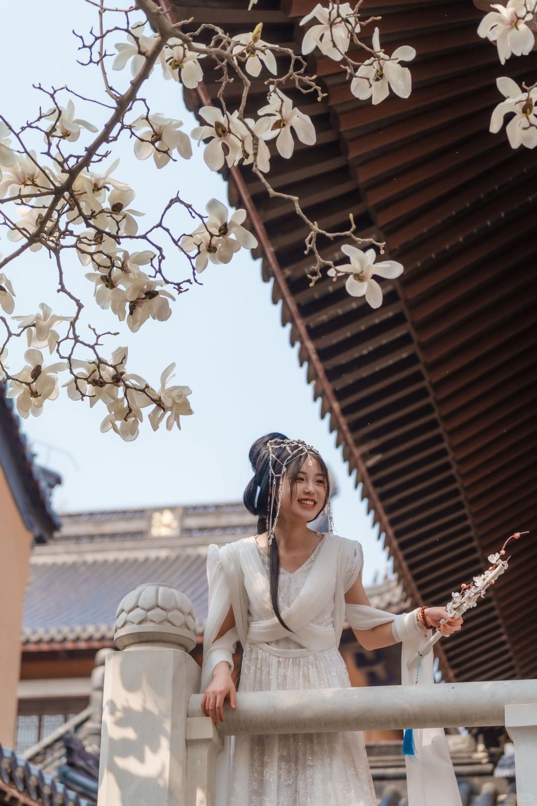 3.16灵谷寺玉兰花，蹭拍了几张小姐姐
