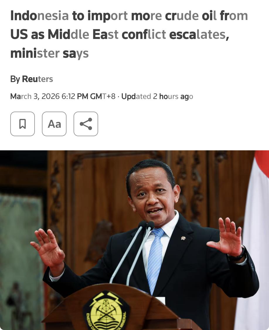 外媒：中东局势升级，印尼将增加从美国进口原油

受美以对伊战争持续升级影响，霍尔