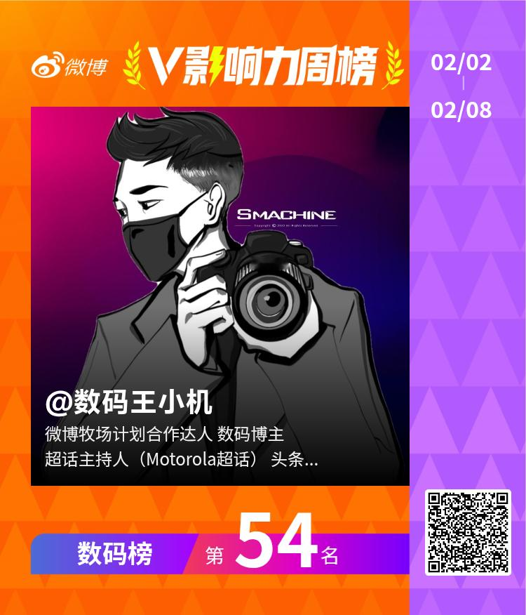【V影响力榜 2026年第06周】「数码周榜」揭榜啦！恭喜获得榜单前三名。点此查