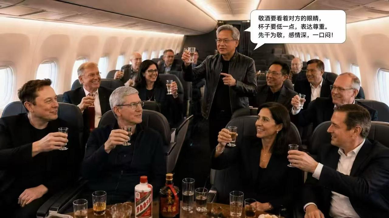 皮衣黄在空军一号上

教了访问团团员不少中国酒桌上的礼节

落地后，大家迫不及待