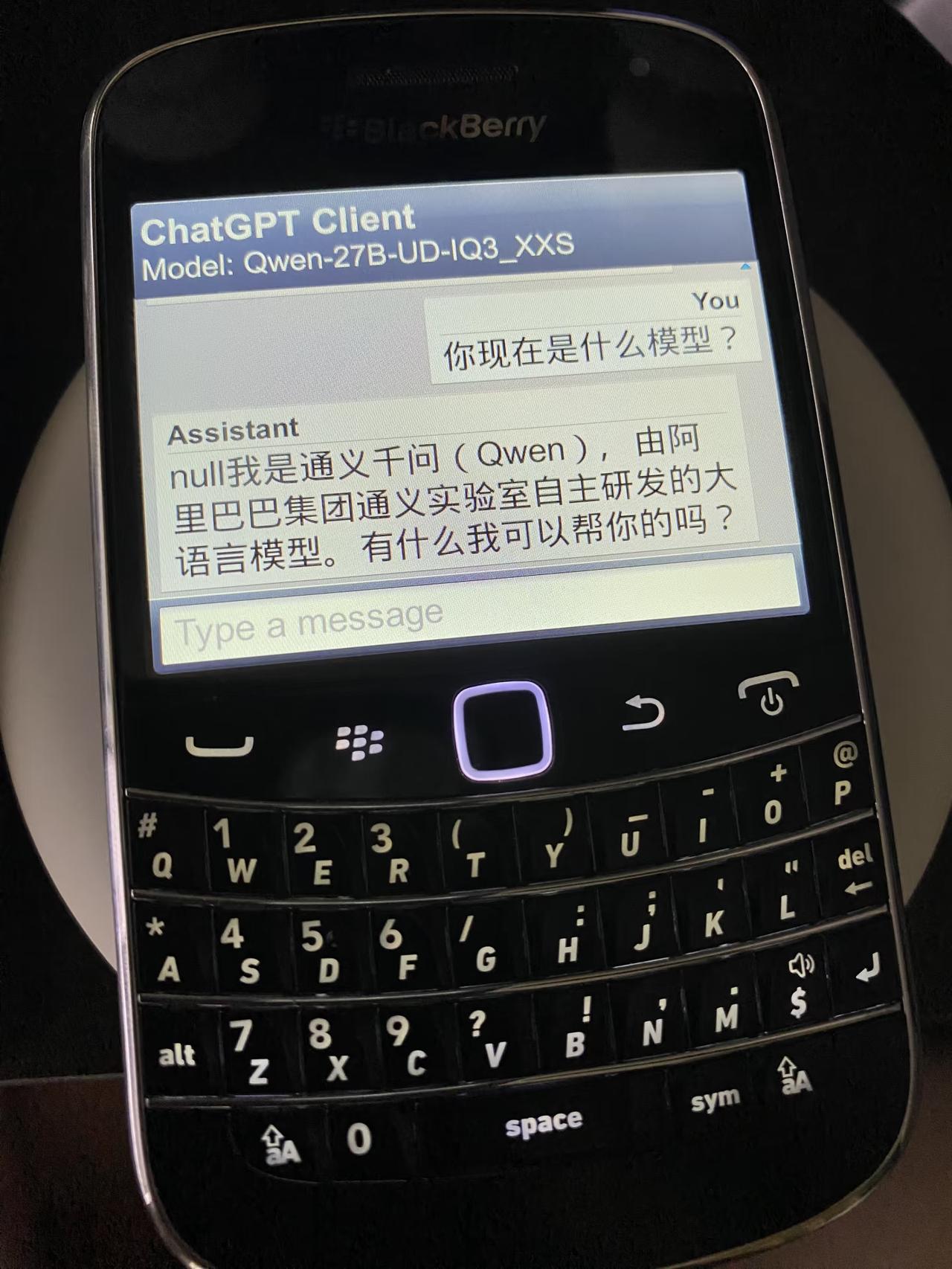 成功在黑莓9900上运行本地模型