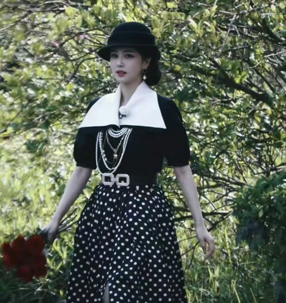 白鹿复古民国风 白鹿复古波点裙 白鹿复古民国风 