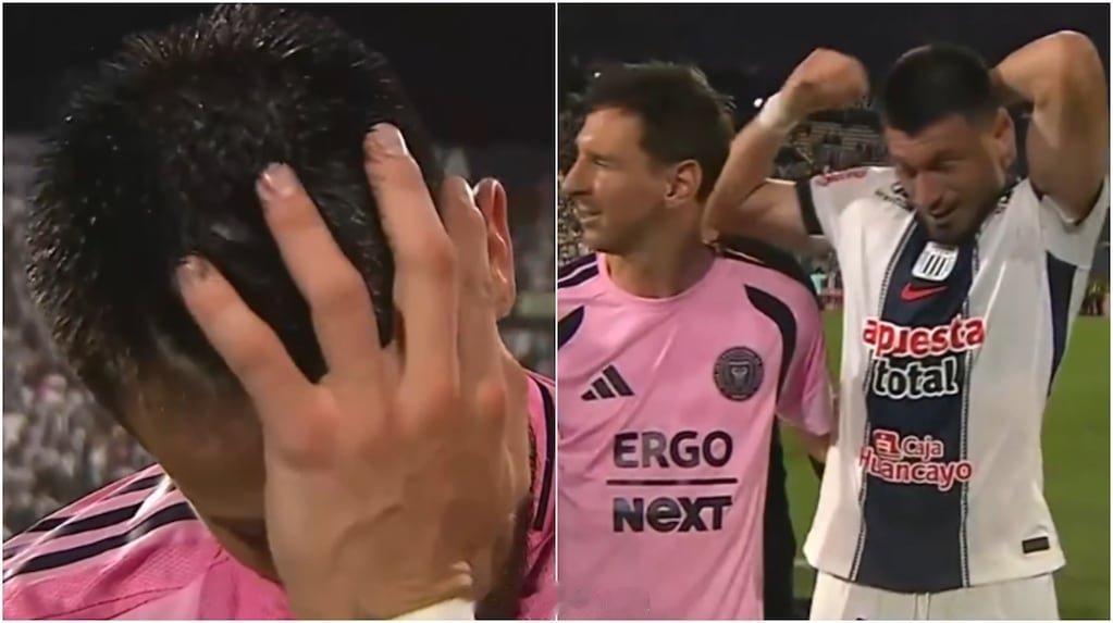 阿根廷球迷俱乐部 在与迈阿密国际比赛结束后，一名利马联盟球员与梅西交换球衣后喜极