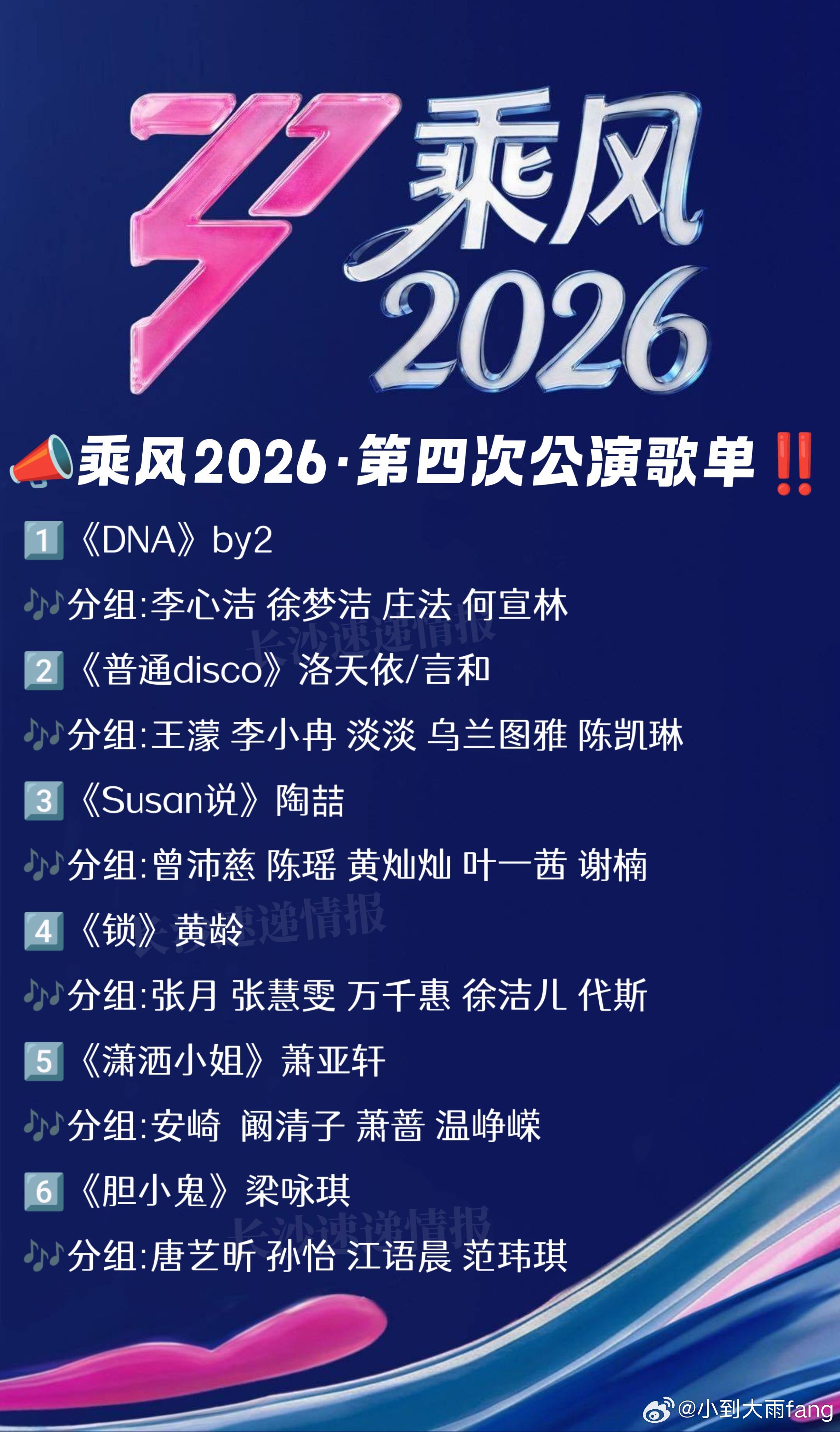 📣乘风2026‼️第四次公演歌单公布🔥📅直播时间：6.6-6.7🏟演出地