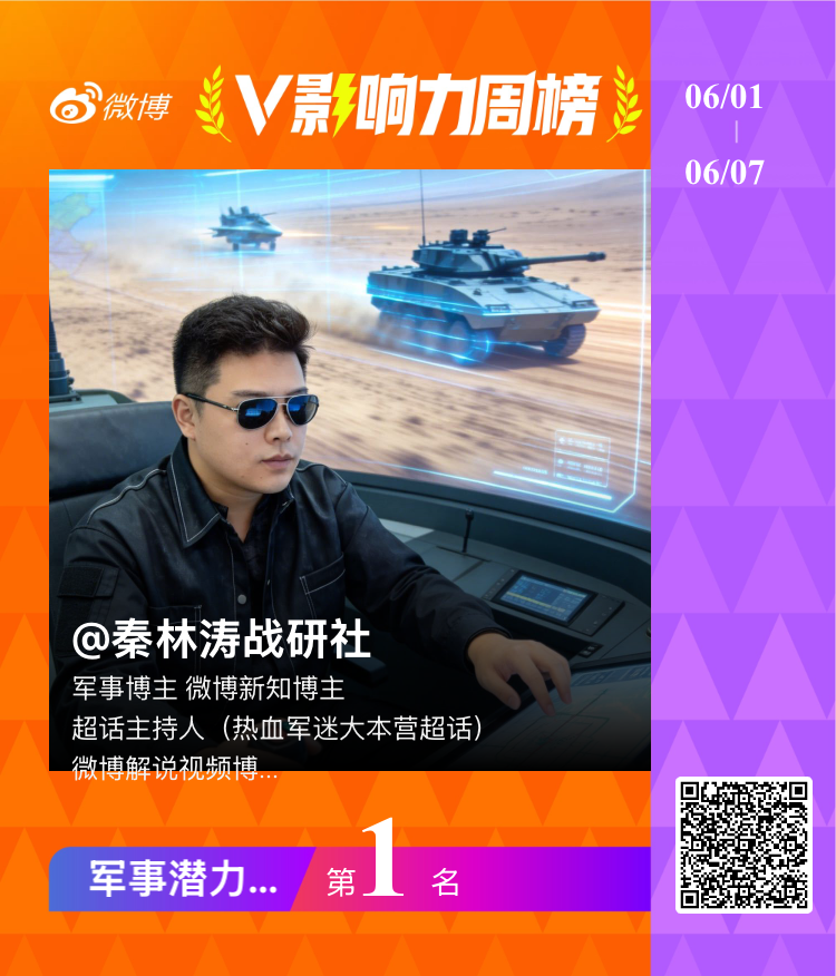 【V影响力榜 2026年第23周】「军事潜力周榜」揭榜啦！恭喜获得榜单第一名。点