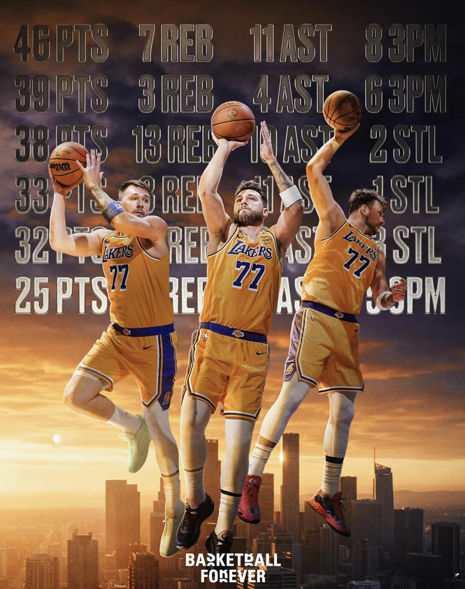 东契奇近6场的比赛数据，真MVP级别   46 PTS， 7 REB， 11 A