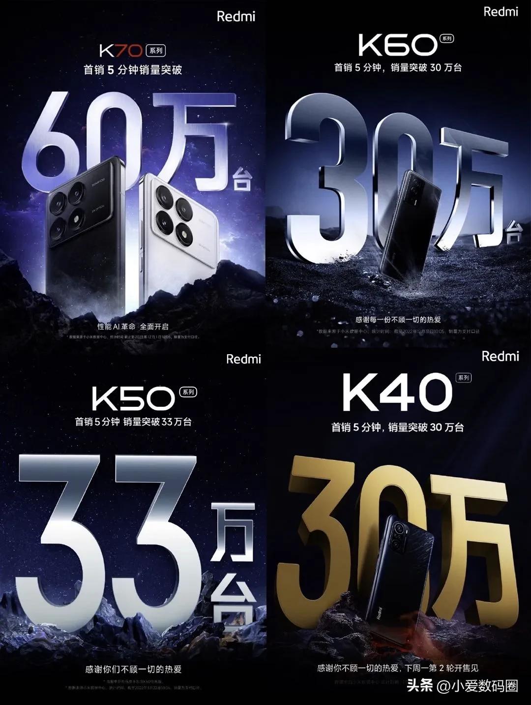 K40 5分钟30万台
K50 5分钟33万台
K60 5分钟30万台
K70 