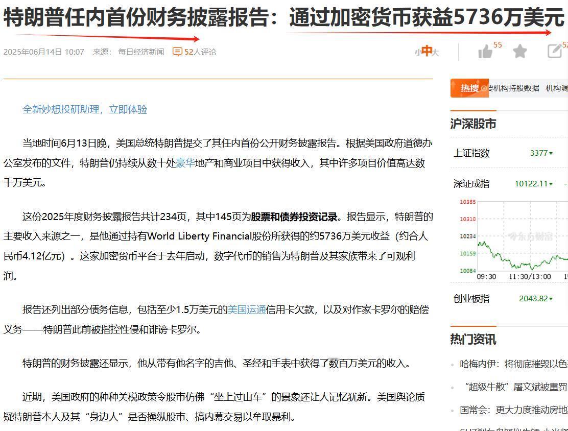 赚翻了！总统职位成为敛财的“工具”，大漂亮的奇葩。
不靠谱通过加密货币获益了57