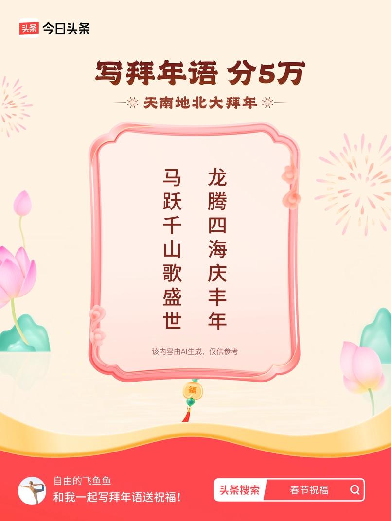 写拜年语送祝福新春拜年送祝福！我的祝福是：“马跃千山歌盛世，龙腾四海庆丰年”！快