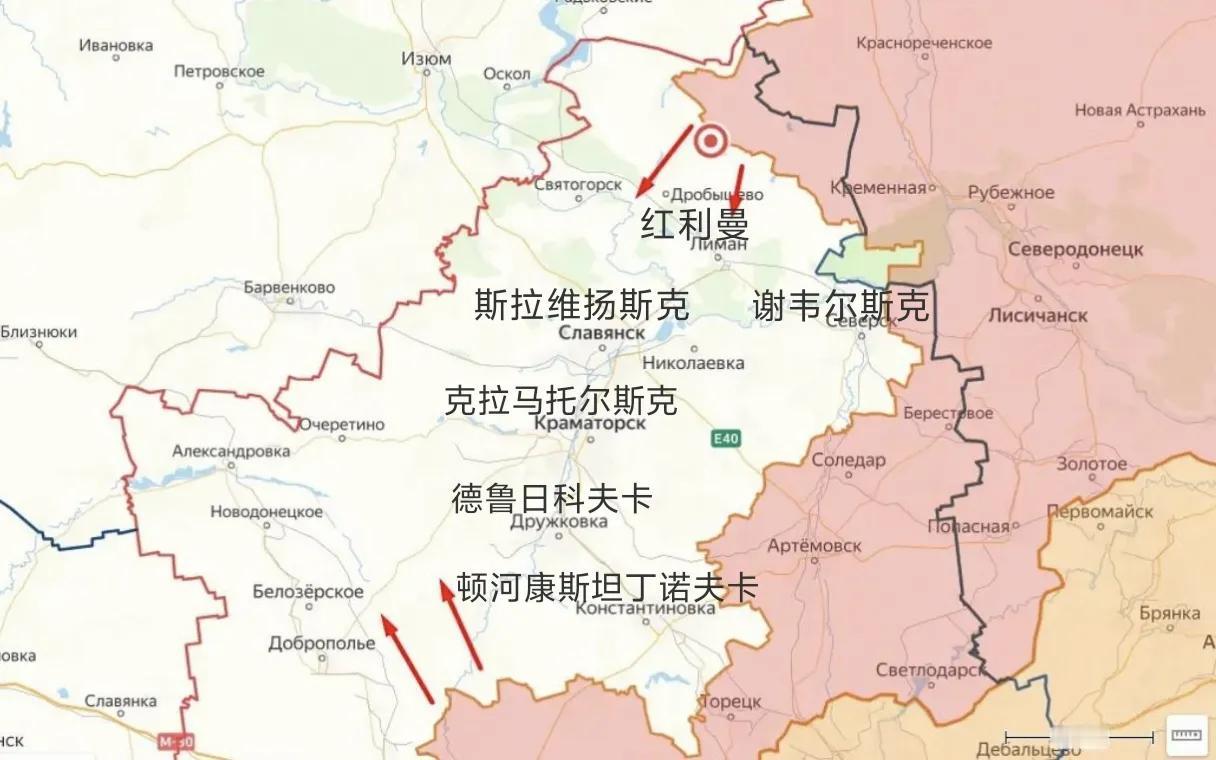 这张图我们可以清晰看到俄军在顿涅茨克作战的意图，就是实施大的战略包围——从顿河康