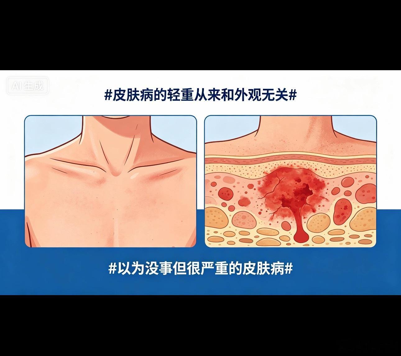 皮肤病的轻重从来和外观无关 总有人觉得，没破皮、不红肿就不算严重皮肤病，不用专门