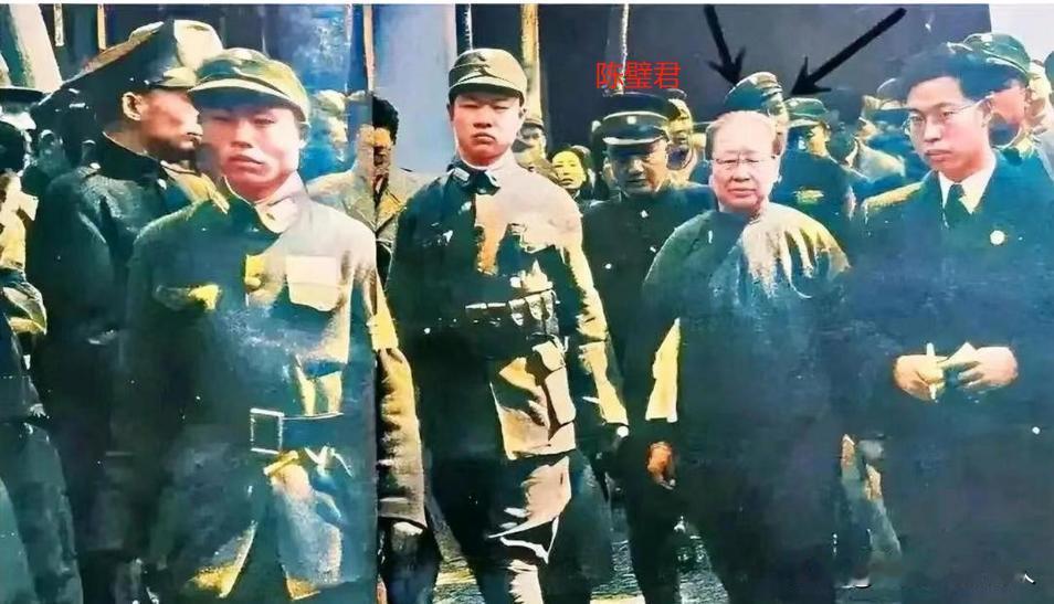 这是大汉奸汪精卫的妻子陈璧君在日本投降后，被政府抓捕的场面。
画面中，她气定神闲