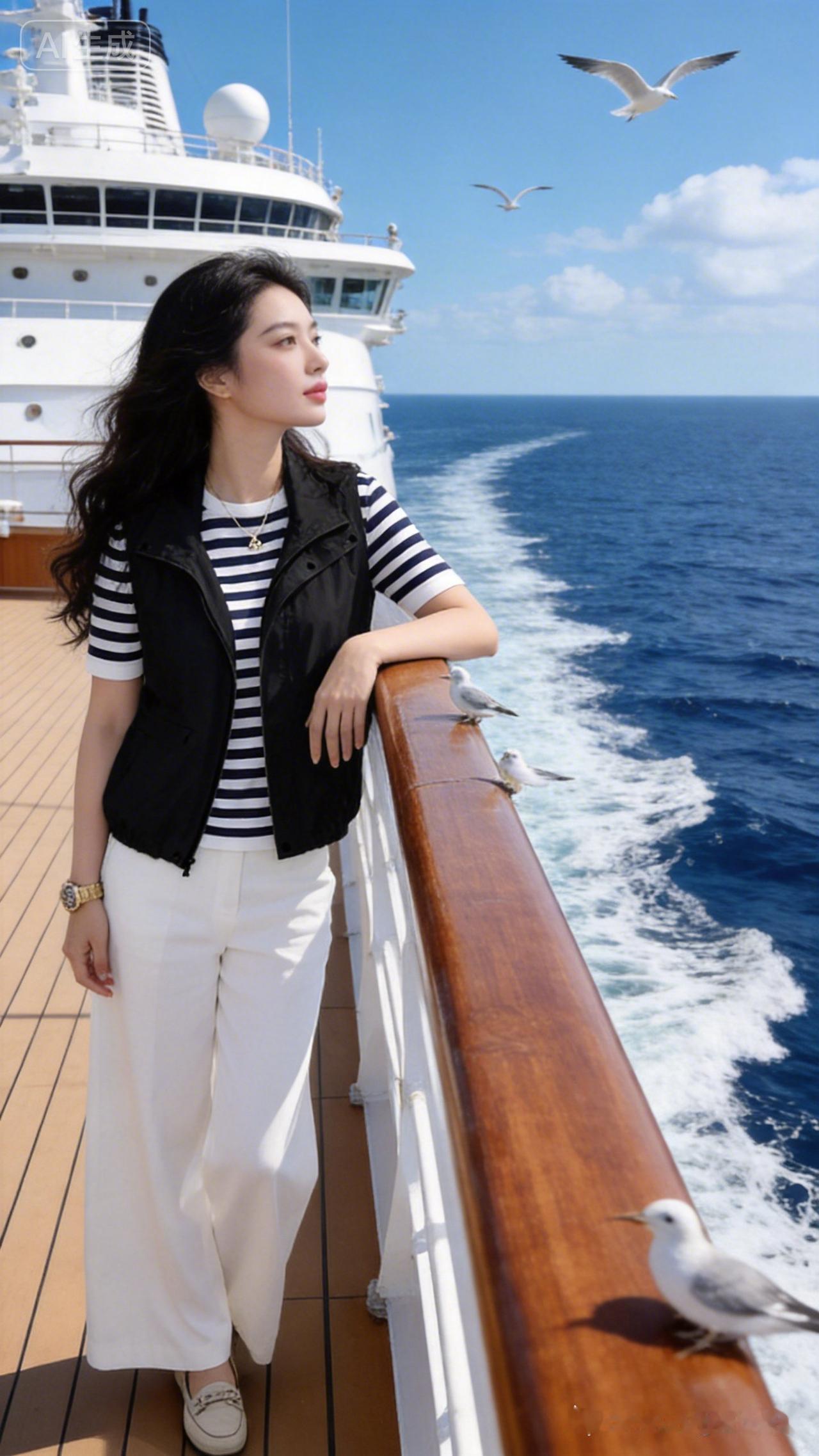 海风轻拂，海鸥相伴，享受这宁静的时光。🌊🐧👗